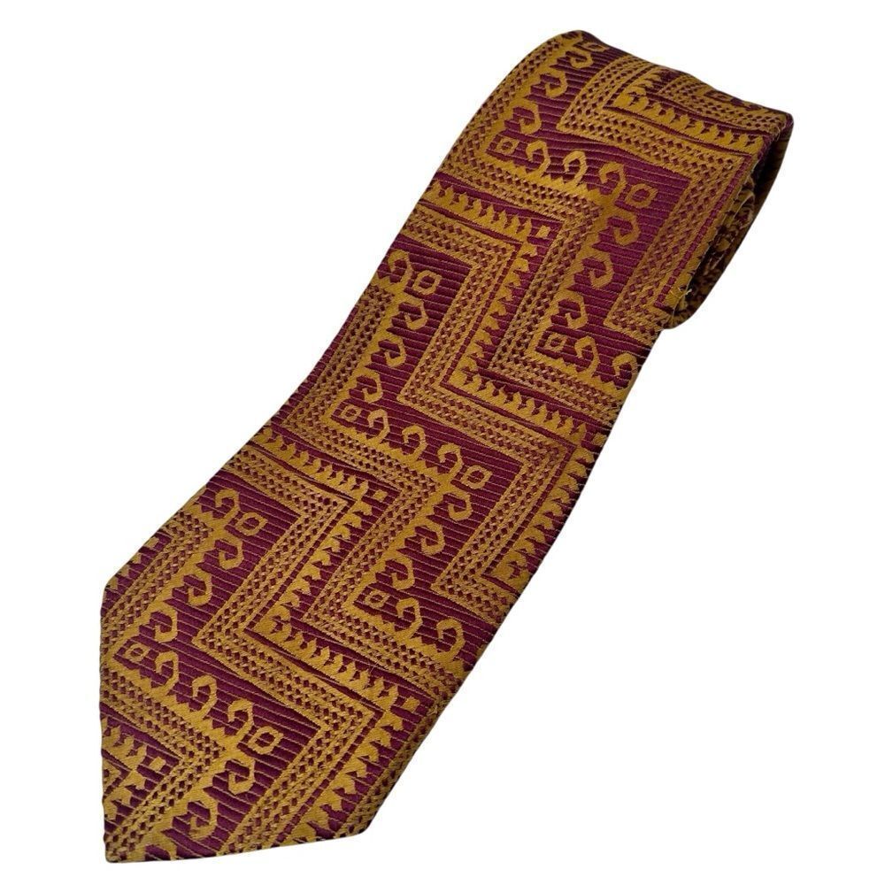 Vintage 1970s Dino Orsini Men’s Tie Burgundy Gold Mod Funky